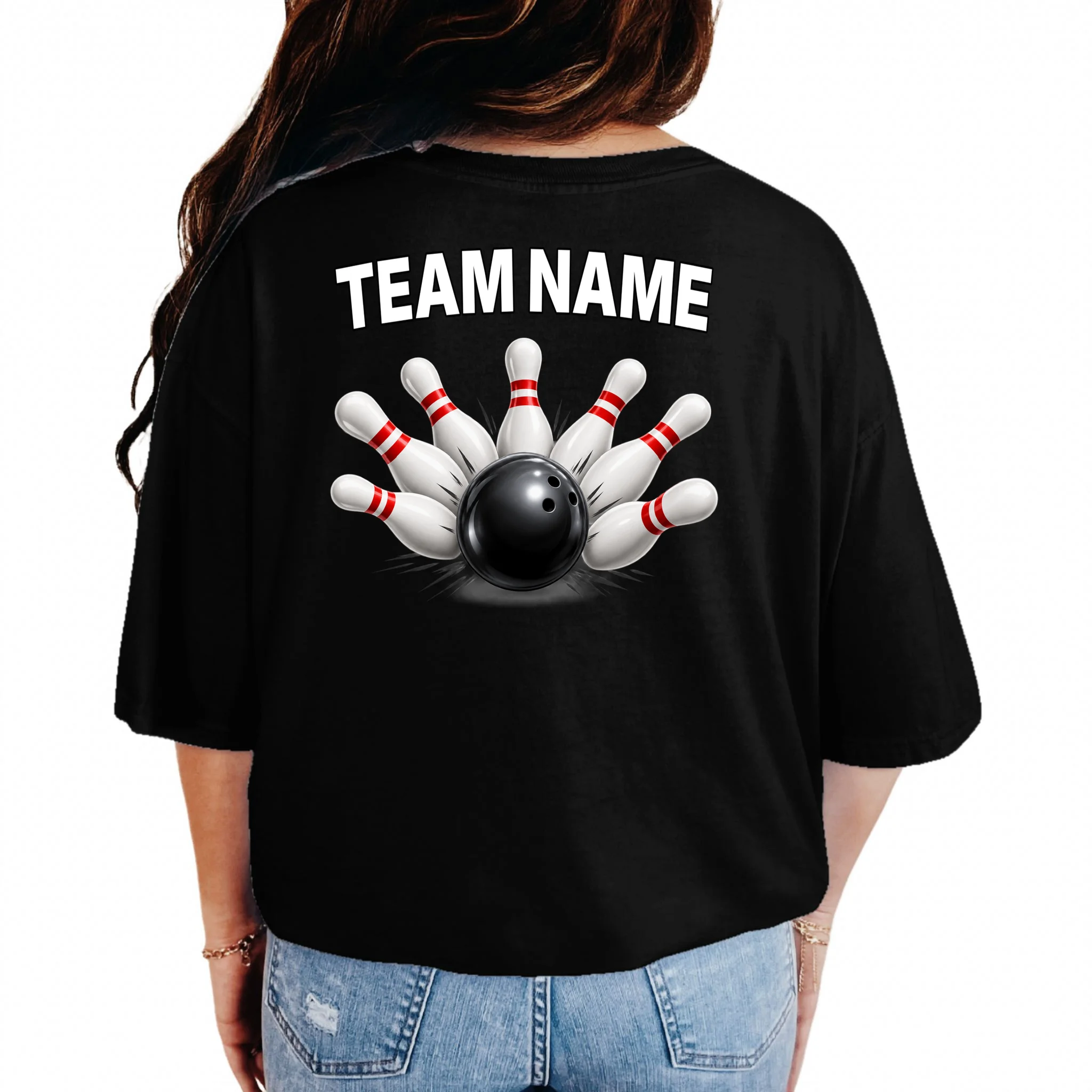 Bowling Team Name & Player Name Personalized Gift - Custom Bowling Pins and Ball Design Comfort Colors Unisex T-Shirt - Back