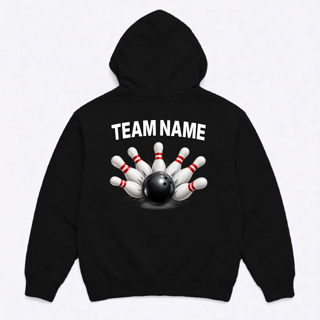 Bowling Team Name & Player Name Personalized Gift - Custom Bowling Pins and Ball Design Men's Hoodie - Back