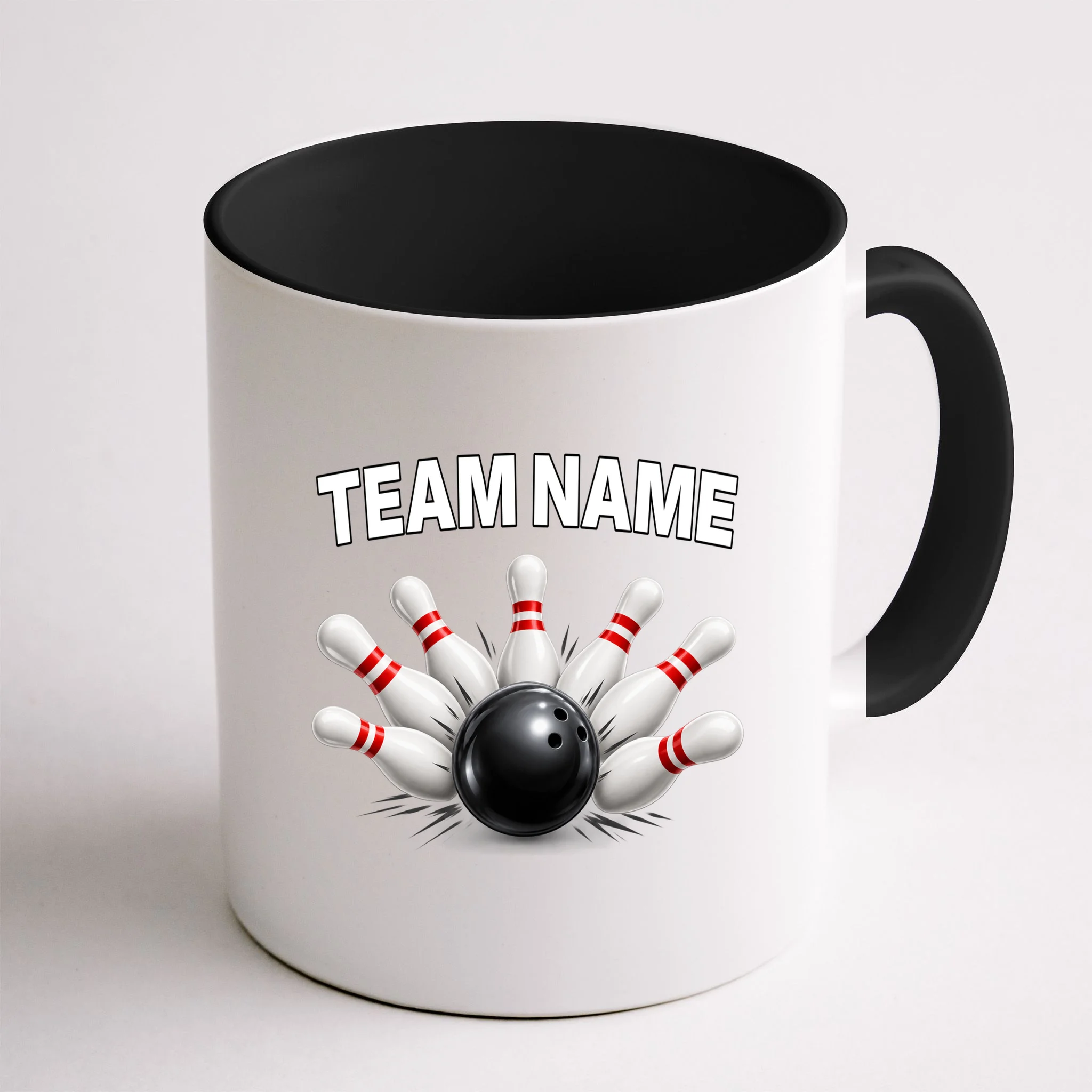 Bowling Team Name & Player Name Personalized Gift - Custom Bowling Pins and Ball Design Mug - Back