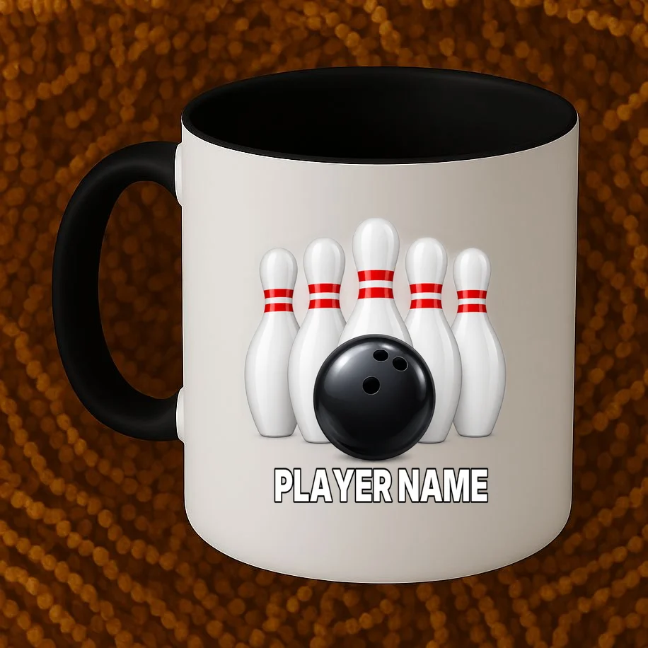 Bowling Team Name & Player Name Personalized Gift - Custom Bowling Pins and Ball Design Mug - Front 1