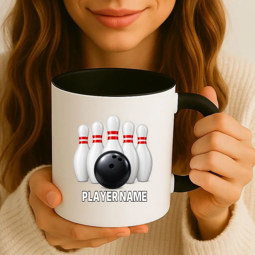 Bowling Team Name & Player Name Personalized Gift - Custom Bowling Pins and Ball Design Mug - Front 2