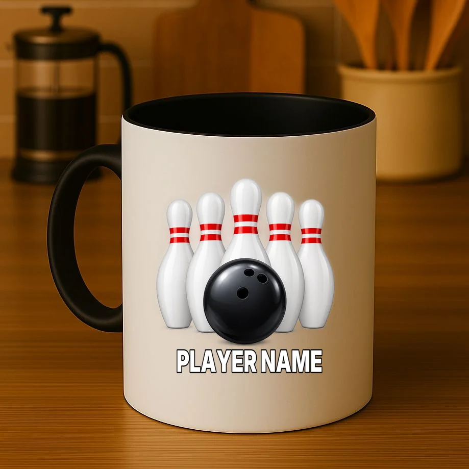 Bowling Team Name & Player Name Personalized Gift - Custom Bowling Pins and Ball Design Mug - Front 3