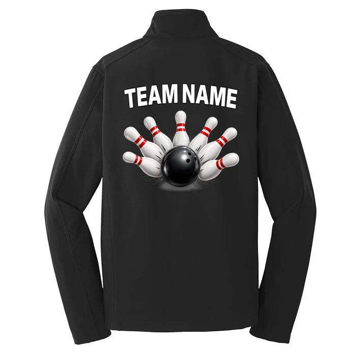 Bowling Team Name & Player Name Personalized Gift - Custom Bowling Pins and Ball Design Men's Soft Jacket - Back - Close-up