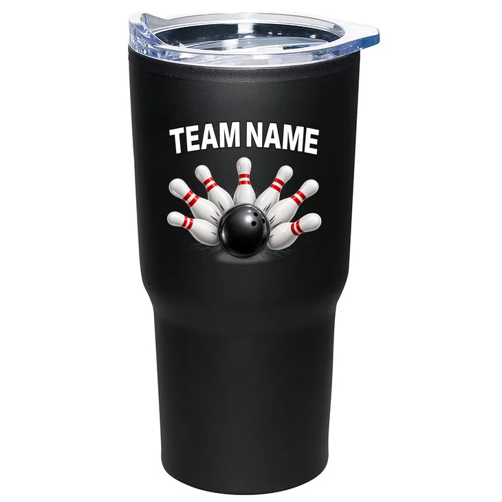 Bowling Team Name & Player Name Personalized Gift - Custom Bowling Pins and Ball Design 20oz Tumbler - Back