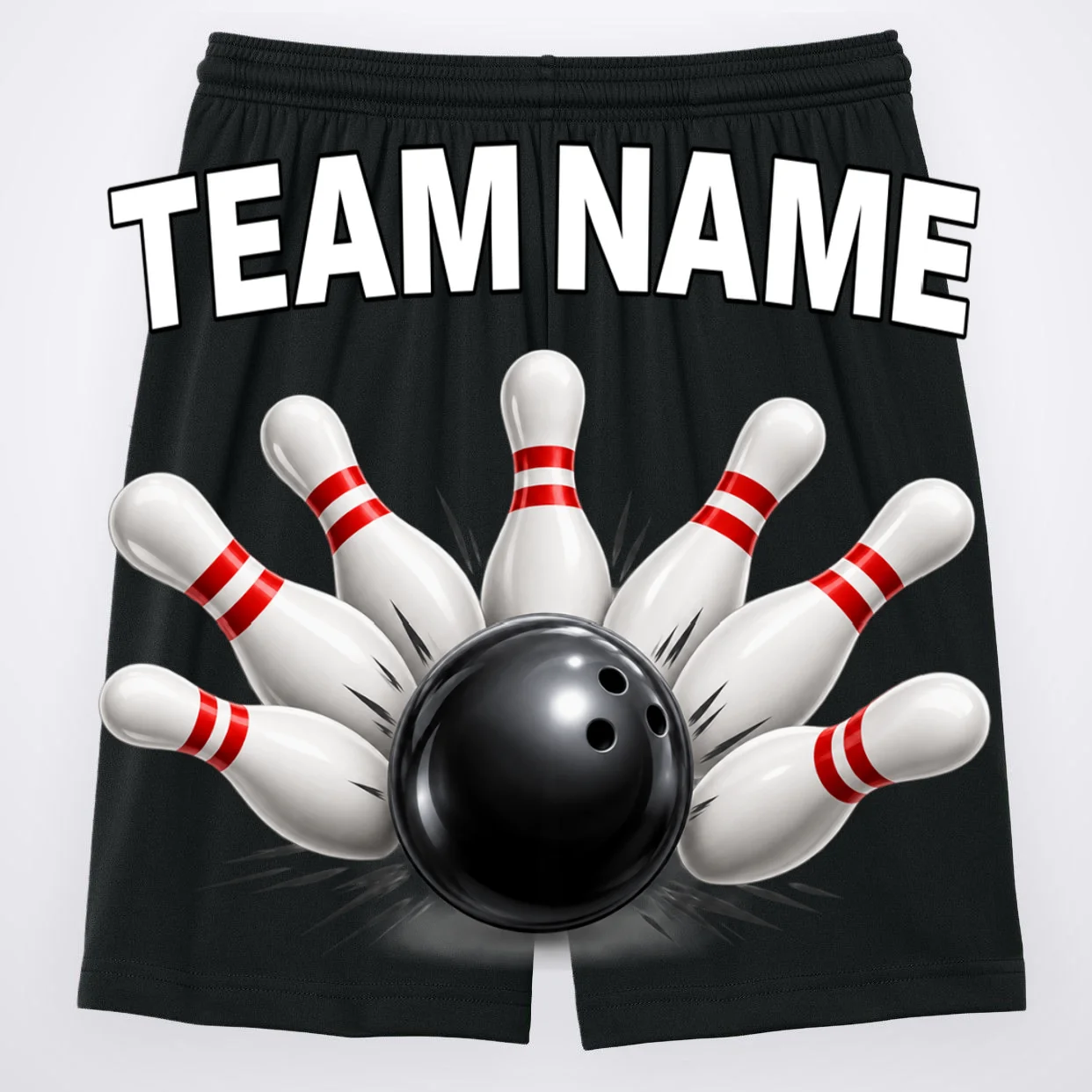 Bowling Team Name & Player Name Personalized Gift - Custom Bowling Pins and Ball Design Men's Shorts - Back
