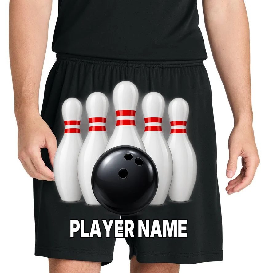 Bowling Team Name & Player Name Personalized Gift - Custom Bowling Pins and Ball Design Men's Shorts - Front 1