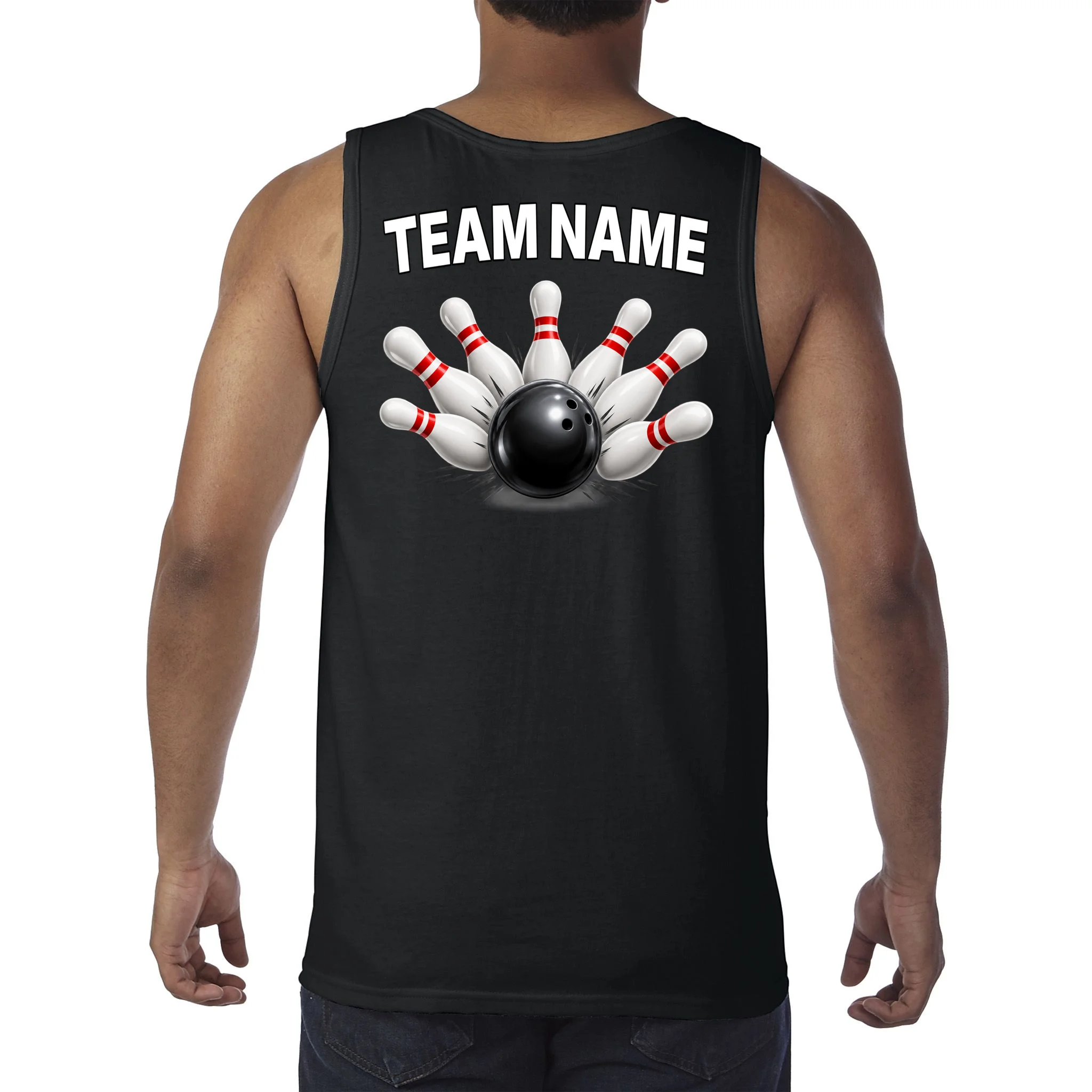 Bowling Team Name & Player Name Personalized Gift - Custom Bowling Pins and Ball Design Men's Tank Top - Back