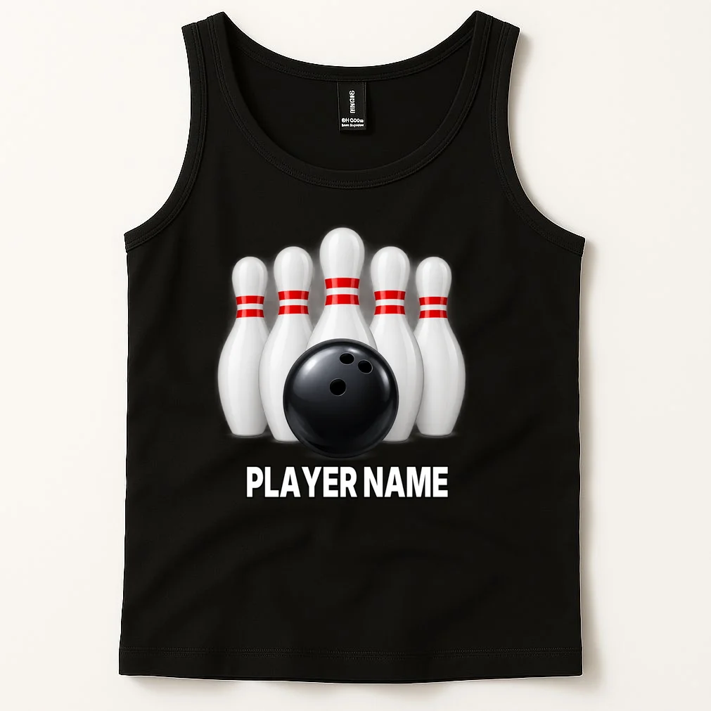 Bowling Team Name & Player Name Personalized Gift - Custom Bowling Pins and Ball Design Men's Tank Top - Front 1