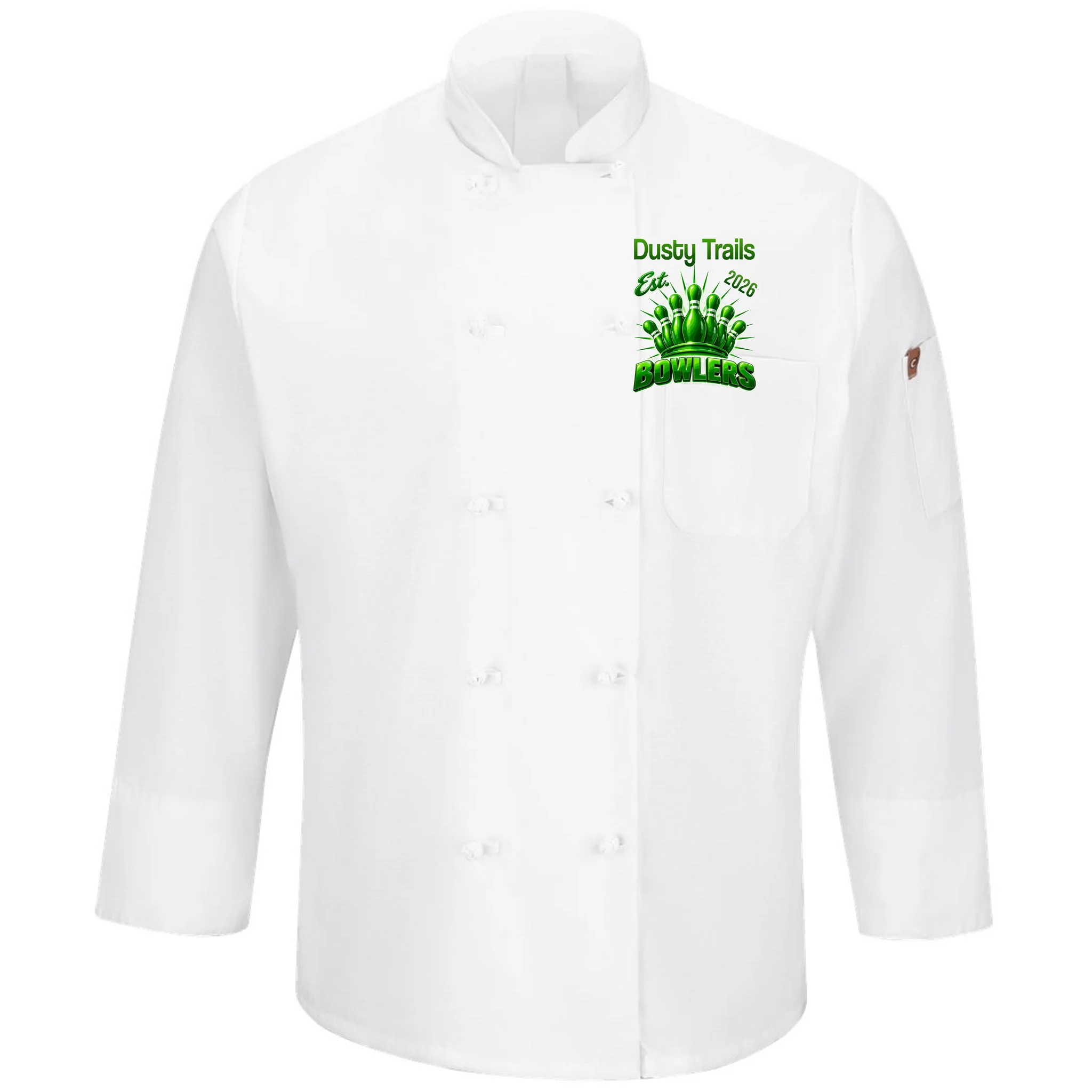 Bowling Club – Classic Sports Custom Team Name & Year Men's Chef Coat - Front