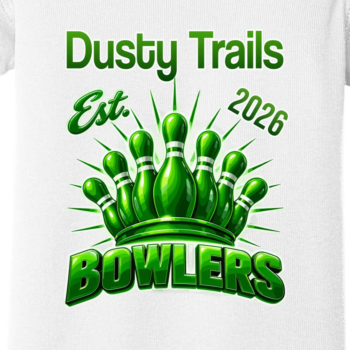 Bowling Club – Classic Sports Custom Team Name & Year Baby Bodysuit - Front - Close-up