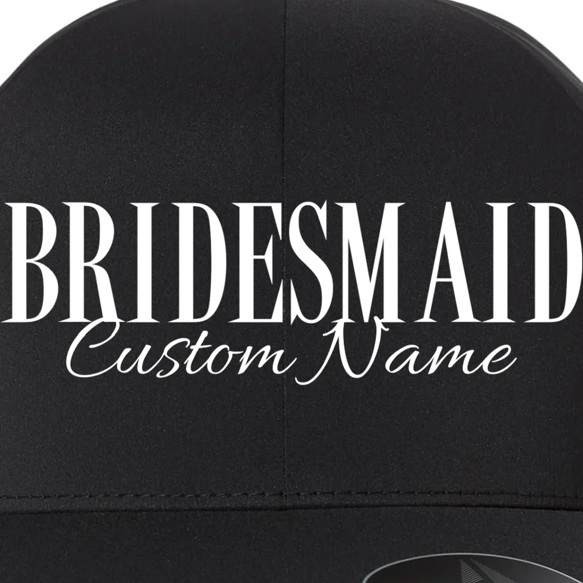 Bridesmaid Custom Name Personalized Bachelorette Flexfit Men's Snapback Hat - Front - Close-up