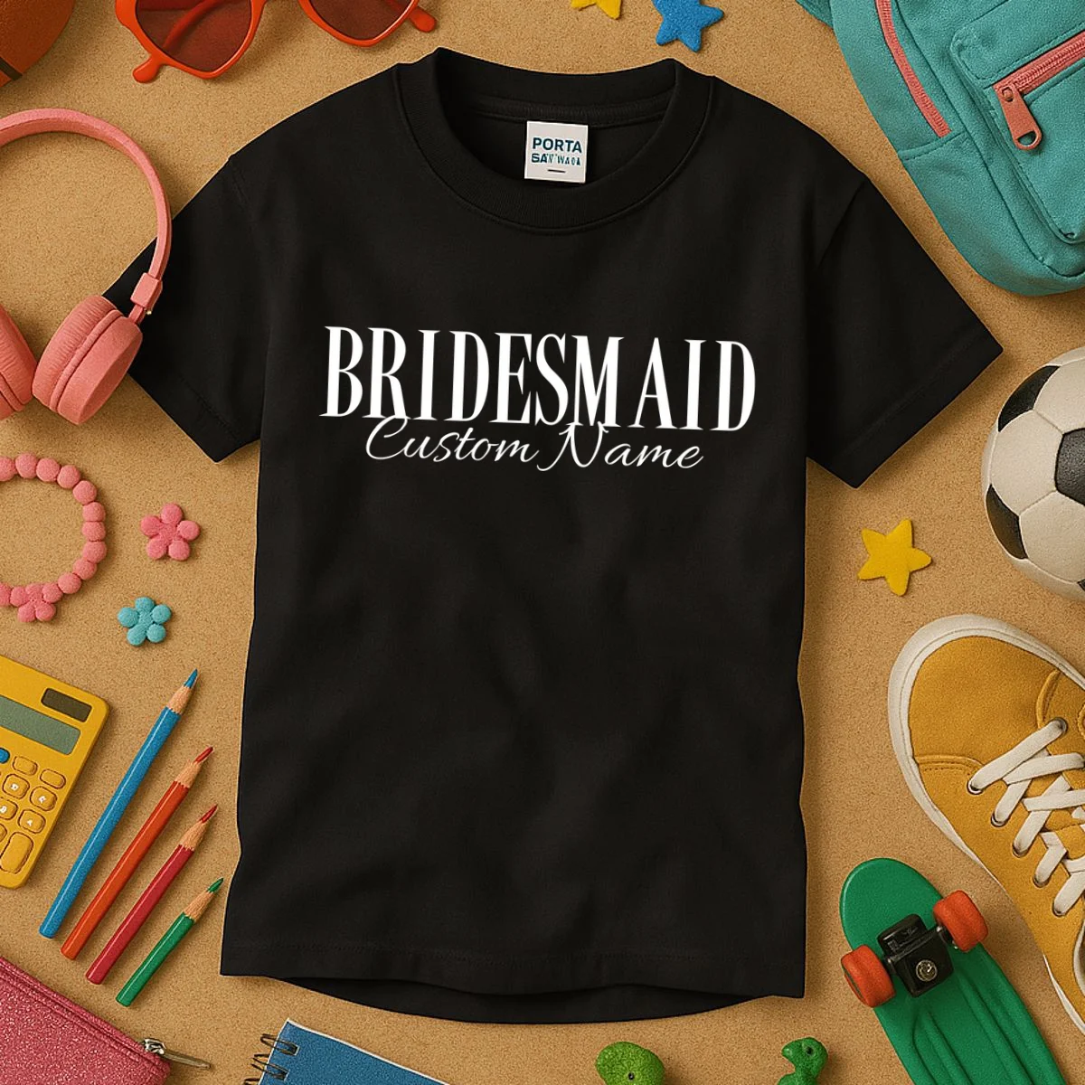 Bridesmaid Custom Name Personalized Bachelorette Kids T-Shirt - Front 2