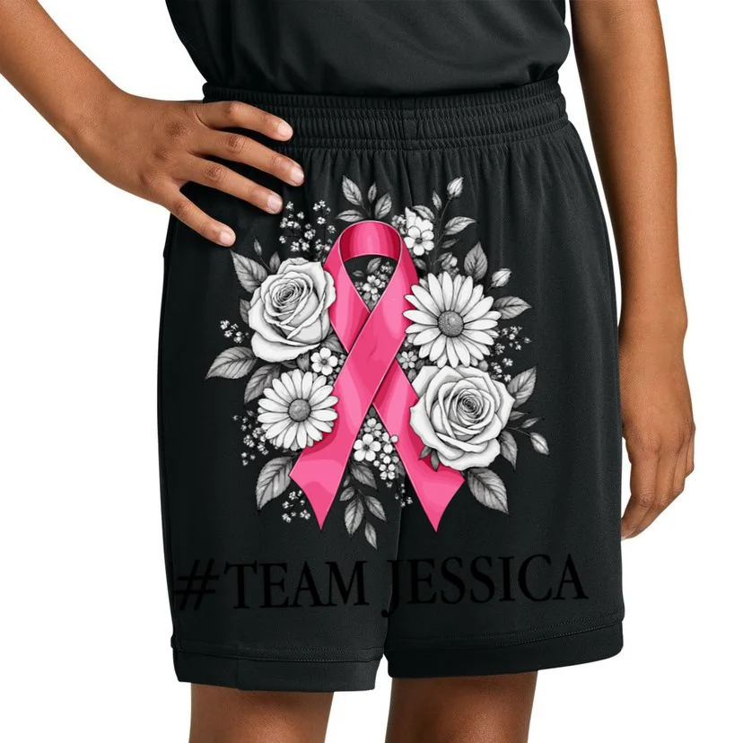Personalized Breast Cancer Support with Pink Ribbon Awareness Kids Shorts - Front 1