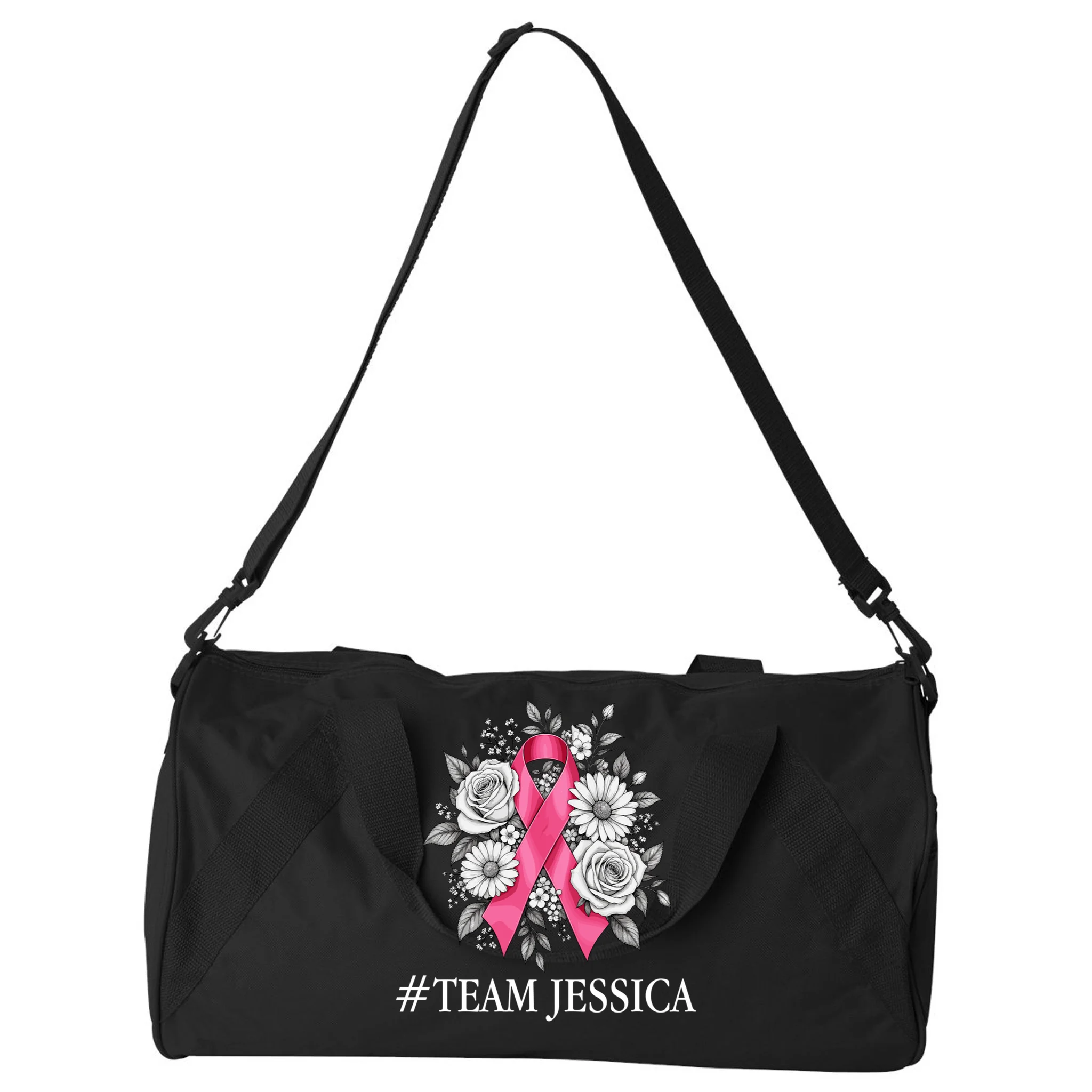 Personalized Breast Cancer Support with Pink Ribbon Awareness Duffel Bag - Front