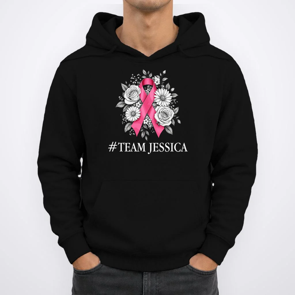 Personalized Breast Cancer Support with Pink Ribbon Awareness Men's Hoodie - Front 1