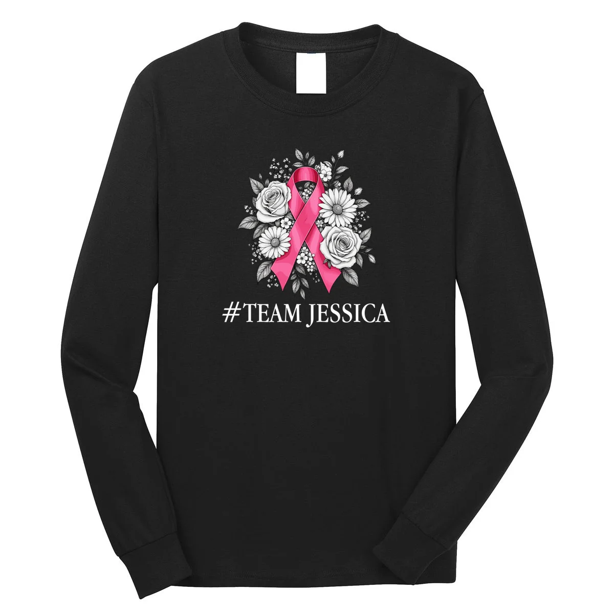 Personalized Breast Cancer Support with Pink Ribbon Awareness Men's Long Sleeve Shirt - Front