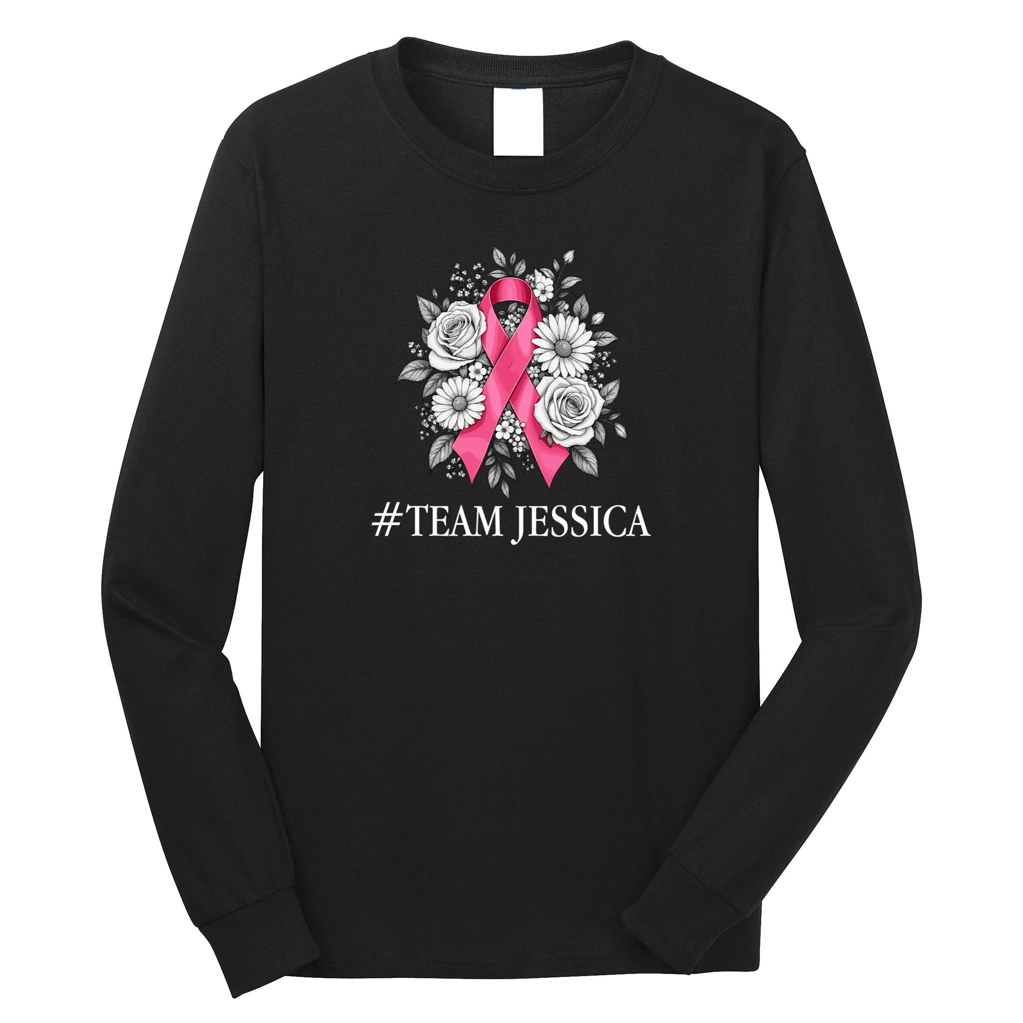 Personalized Breast Cancer Support with Pink Ribbon Awareness Men's Long Sleeve Shirt - Front