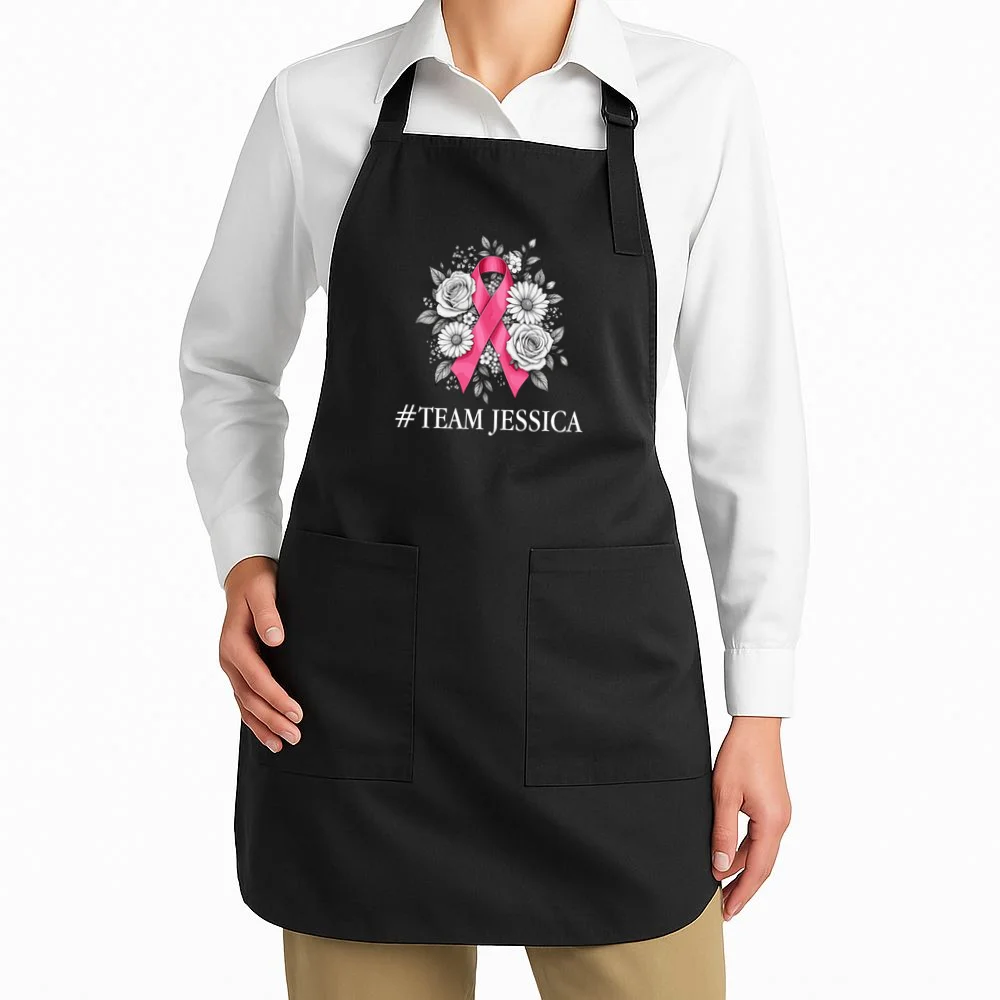 Personalized Breast Cancer Support with Pink Ribbon Awareness Apron - Front 1