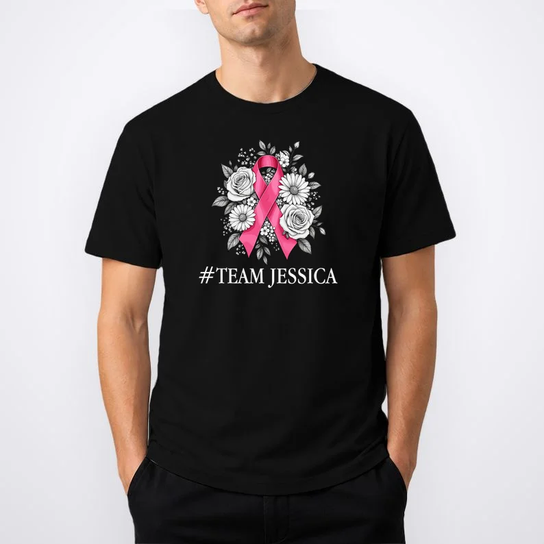Personalized Breast Cancer Support with Pink Ribbon Awareness Men's T-Shirt - Front 1