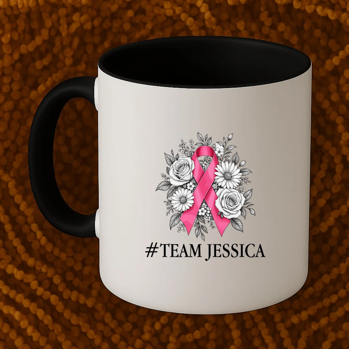 Personalized Breast Cancer Support with Pink Ribbon Awareness Mug - Front 1