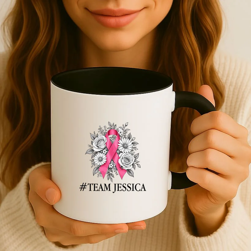 Personalized Breast Cancer Support with Pink Ribbon Awareness Mug - Front 2