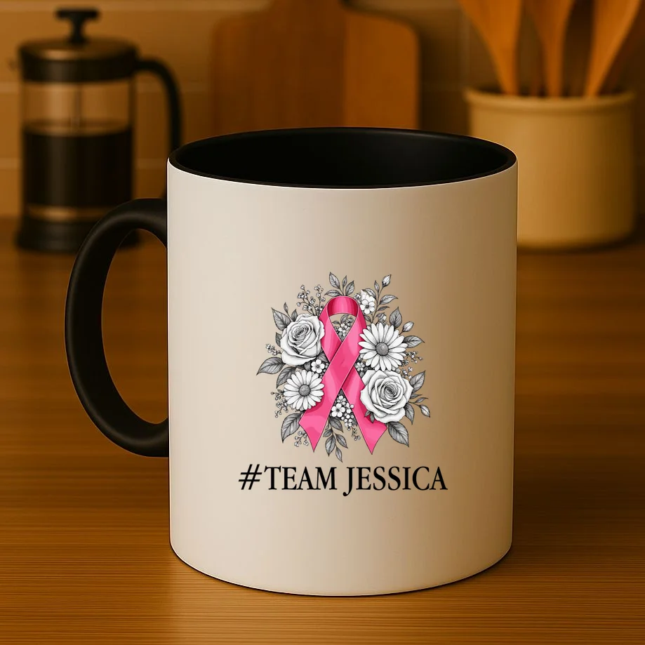Personalized Breast Cancer Support with Pink Ribbon Awareness Mug - Front 3