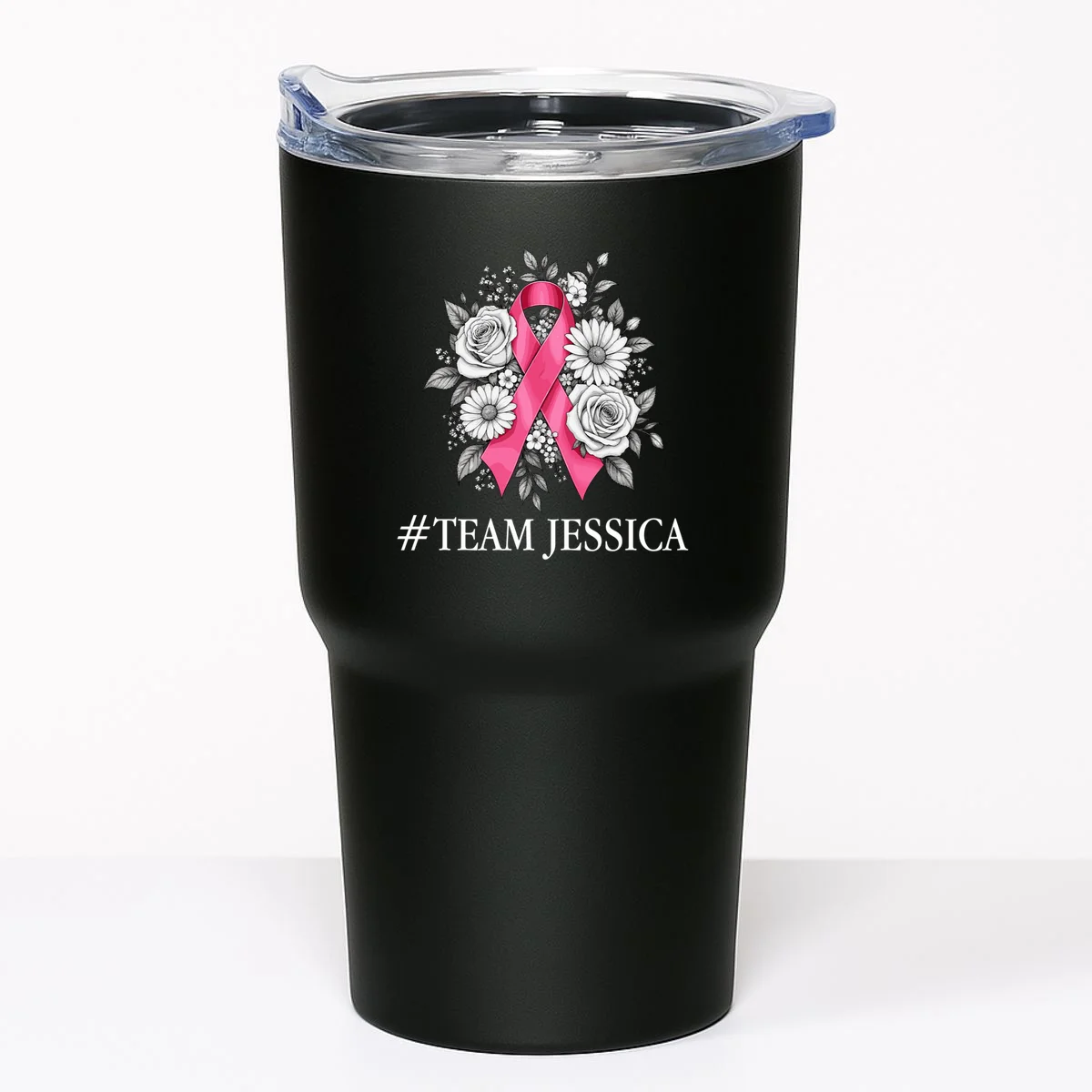 Personalized Breast Cancer Support with Pink Ribbon Awareness 20oz Tumbler - Front