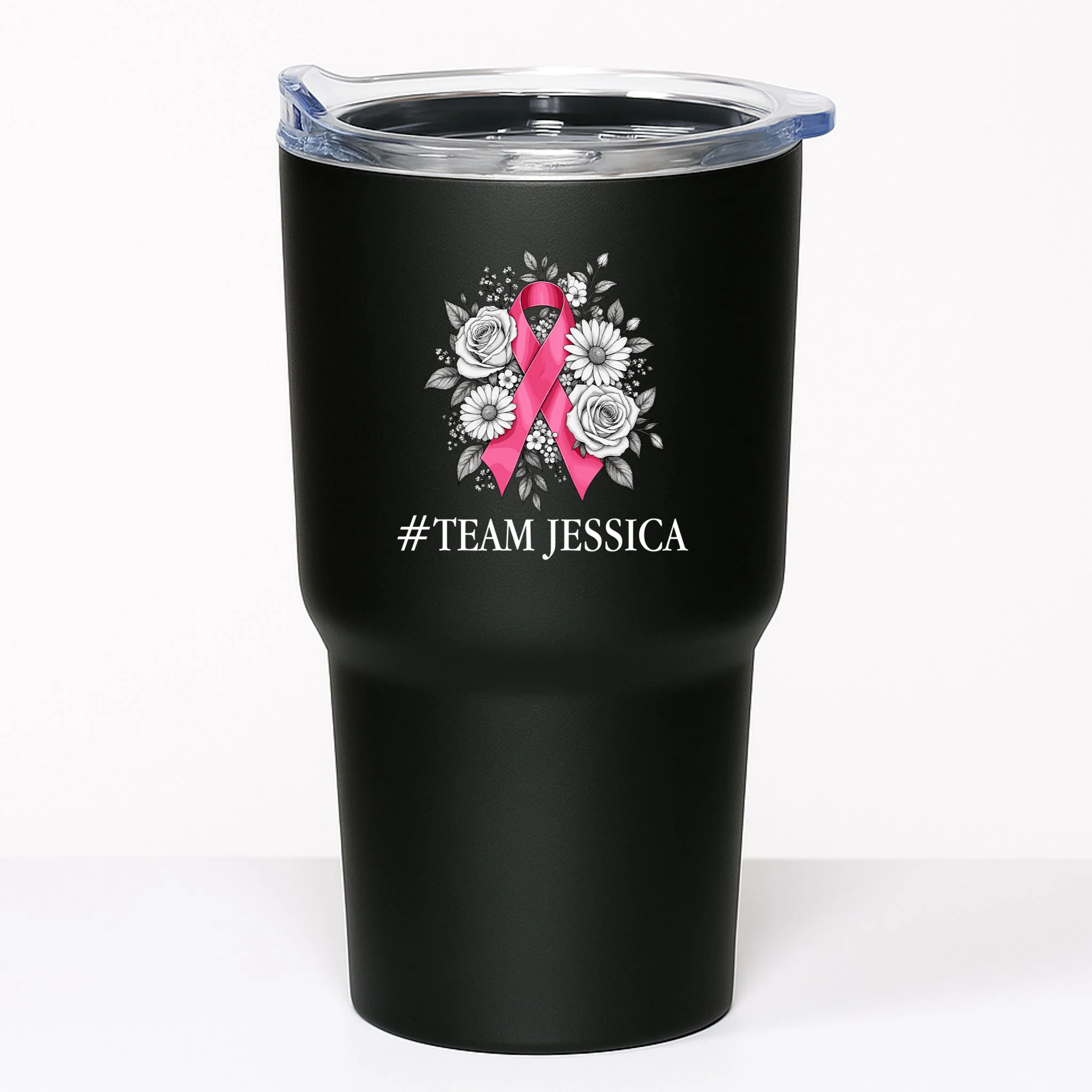 Personalized Breast Cancer Support with Pink Ribbon Awareness 20oz Tumbler - Front