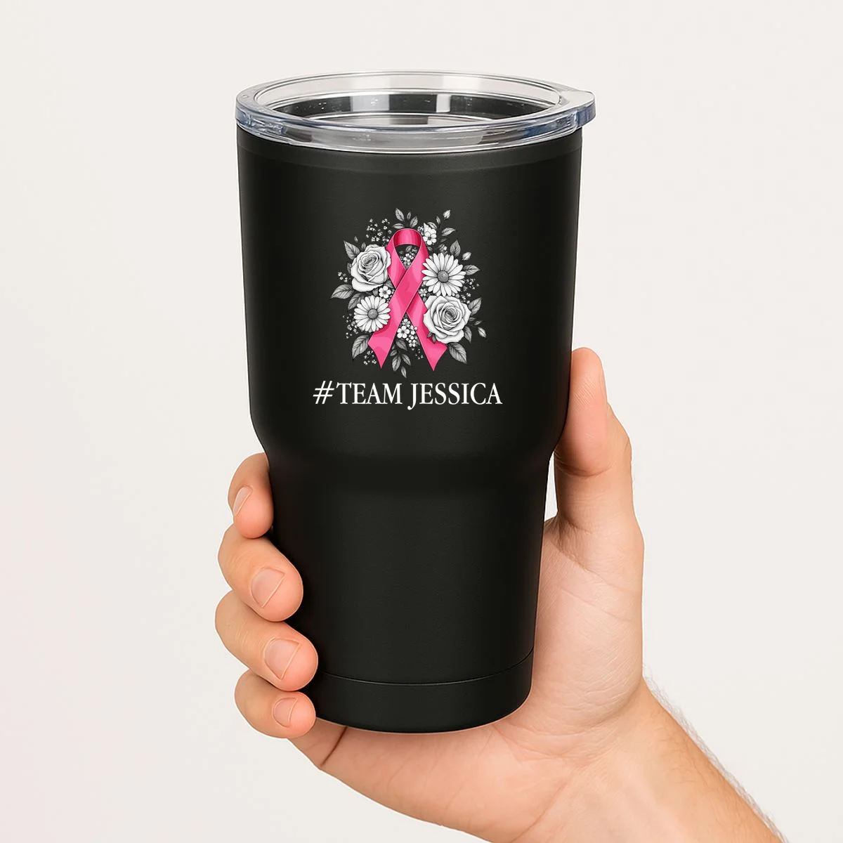 Personalized Breast Cancer Support with Pink Ribbon Awareness 20oz Tumbler - Front 1