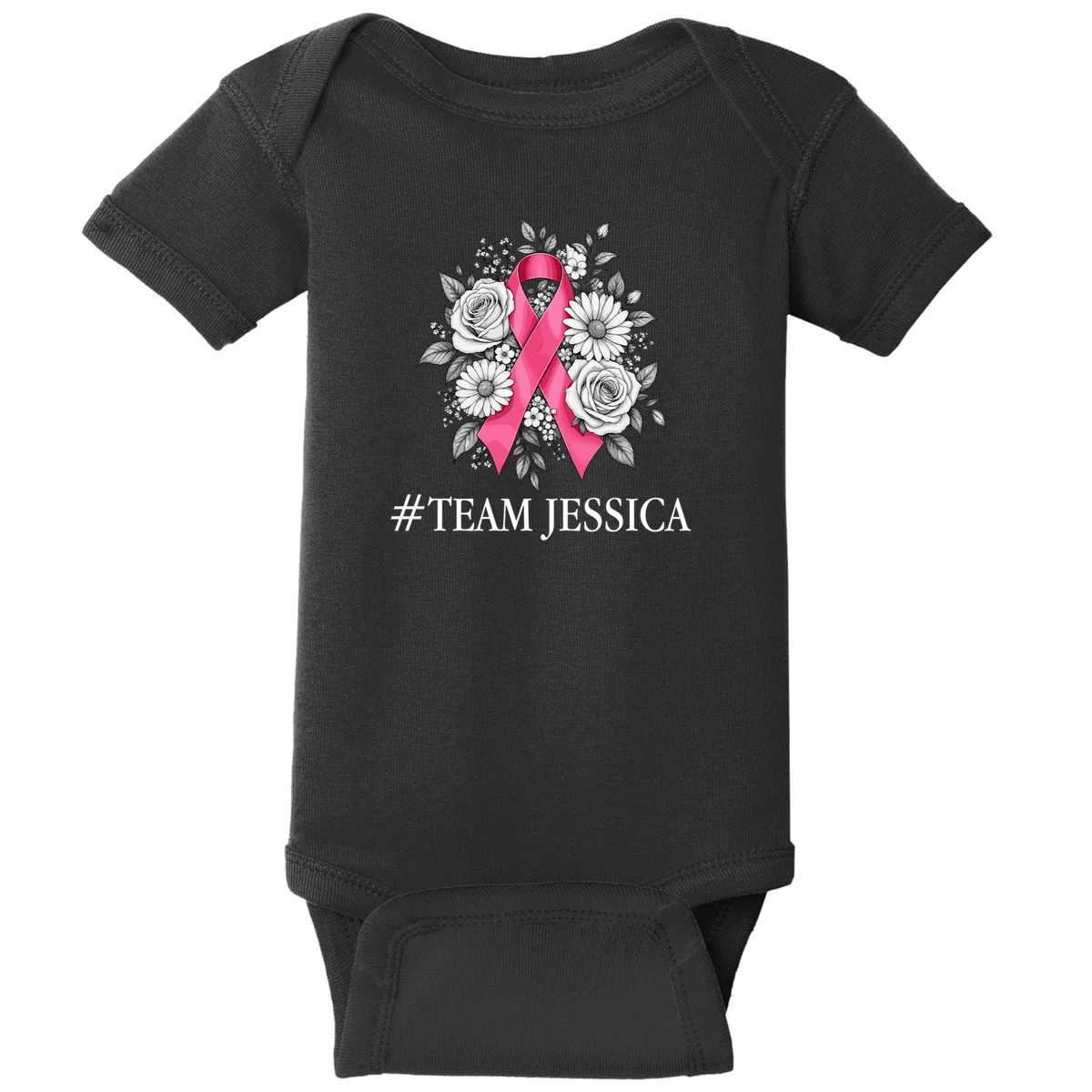 Personalized Breast Cancer Support with Pink Ribbon Awareness Baby Bodysuit - Front
