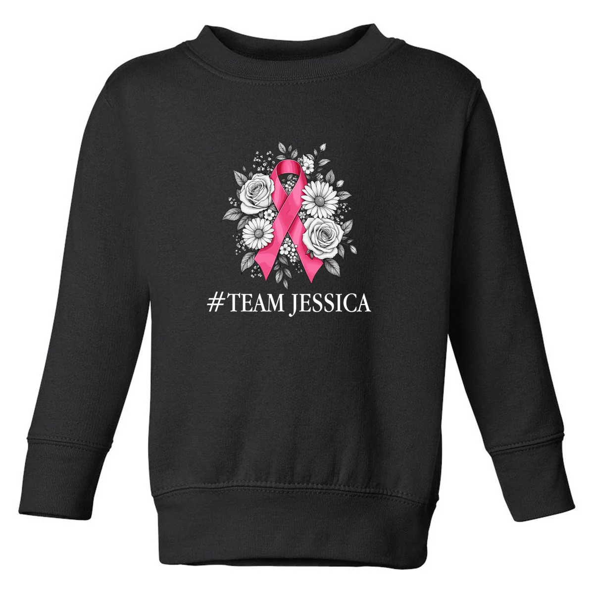 Personalized Breast Cancer Support with Pink Ribbon Awareness Toddler Sweatshirt - Front