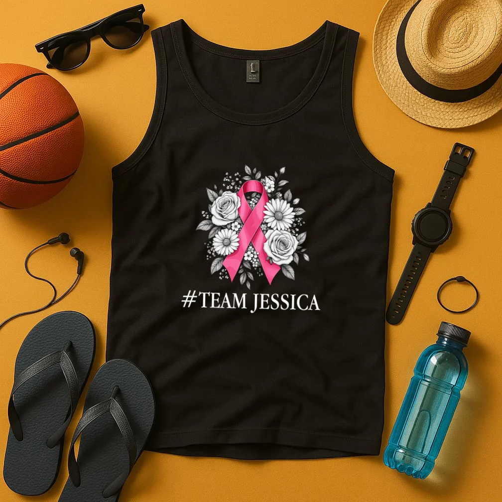 Personalized Breast Cancer Support with Pink Ribbon Awareness Men's Tank Top - Front 3