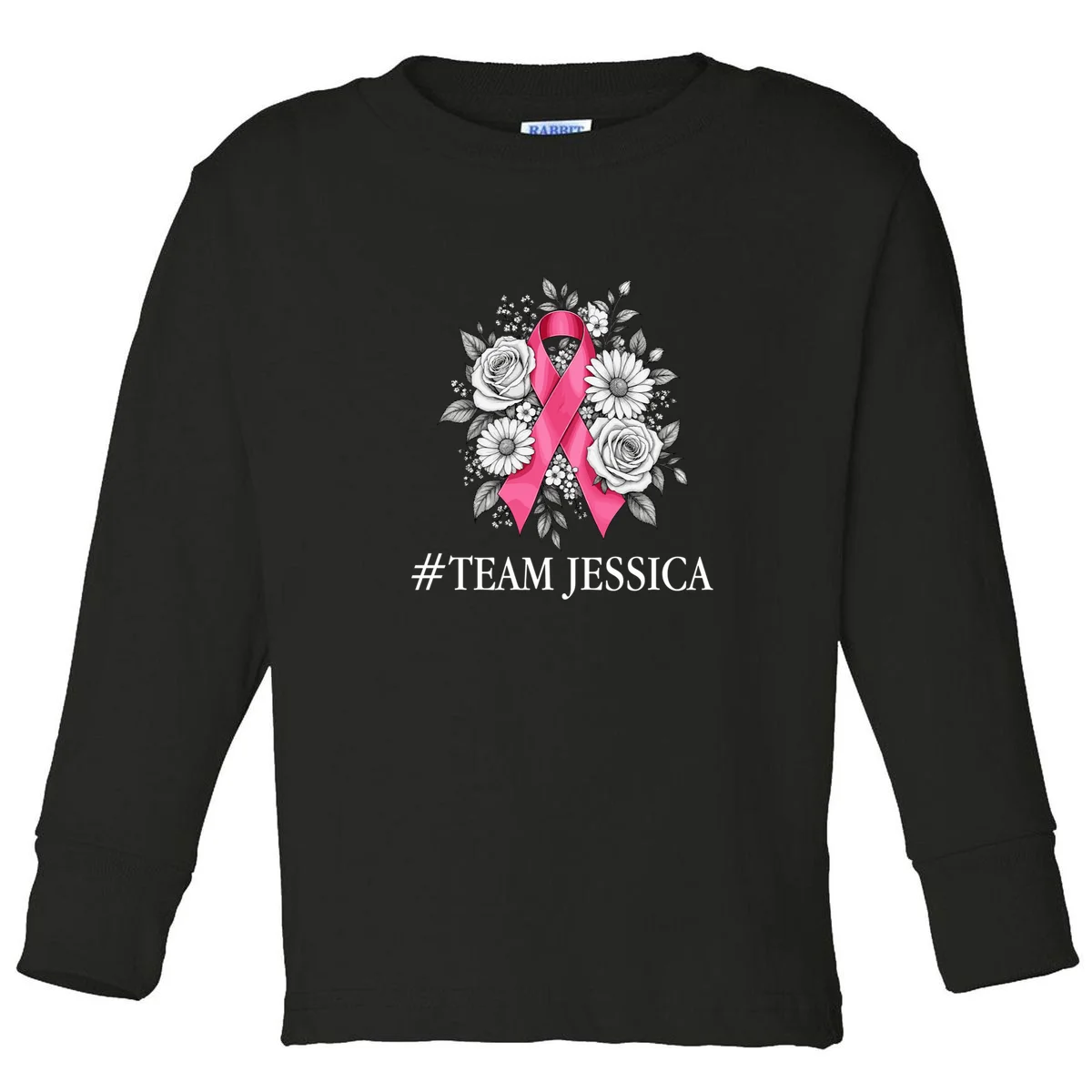 Personalized Breast Cancer Support with Pink Ribbon Awareness Toddler Long Sleeve Shirt - Front