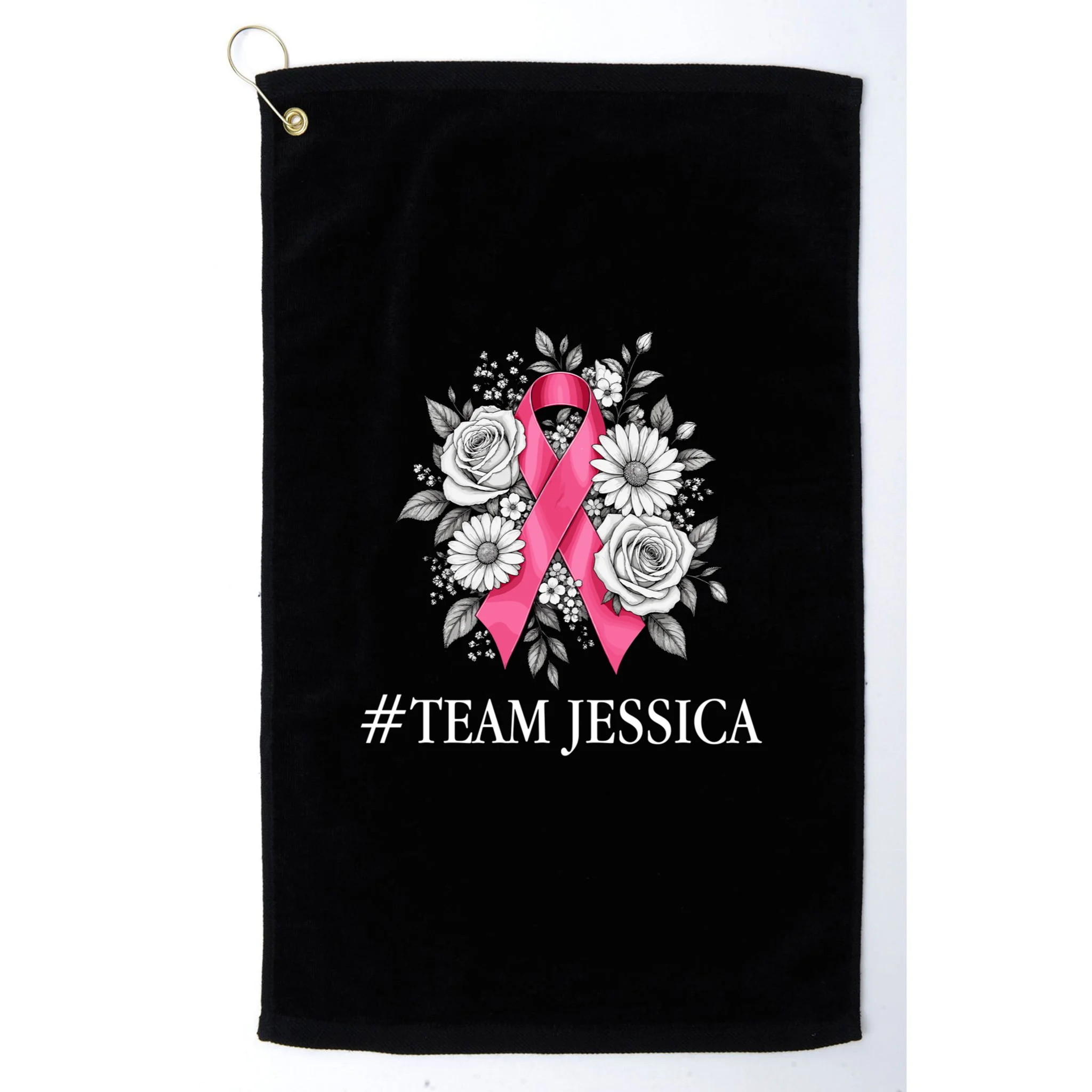 Personalized Breast Cancer Support with Pink Ribbon Awareness Golf Towel - Front