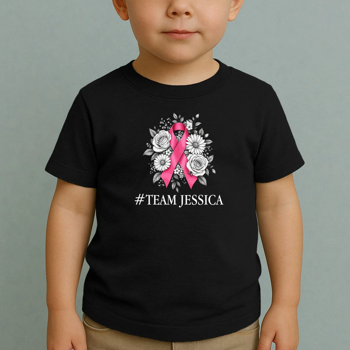 Personalized Breast Cancer Support with Pink Ribbon Awareness Toddler T-Shirt - Front 1