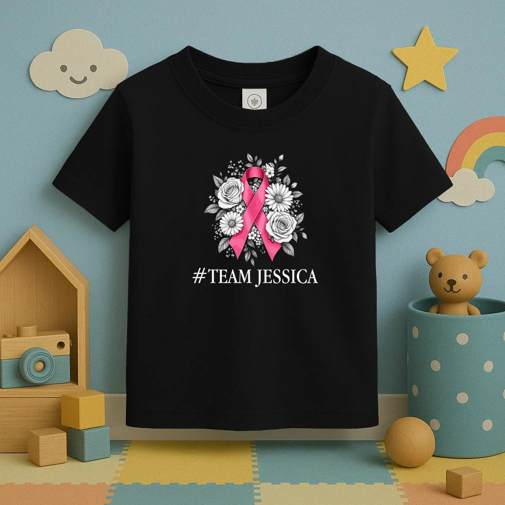 Personalized Breast Cancer Support with Pink Ribbon Awareness Toddler T-Shirt - Front 2
