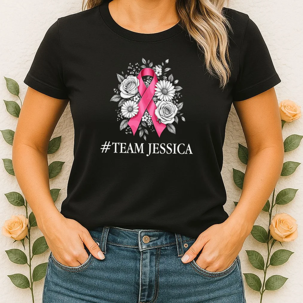 Personalized Breast Cancer Support with Pink Ribbon Awareness Women's T-Shirt - Front 1