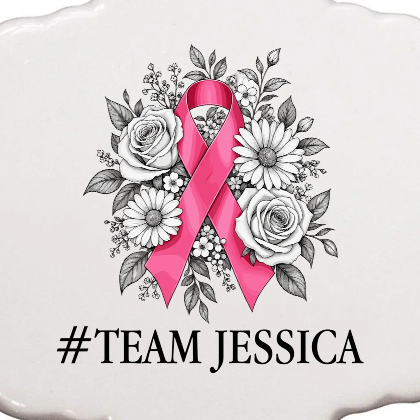 Personalized Breast Cancer Support with Pink Ribbon Awareness Ornament - Front - Close-up