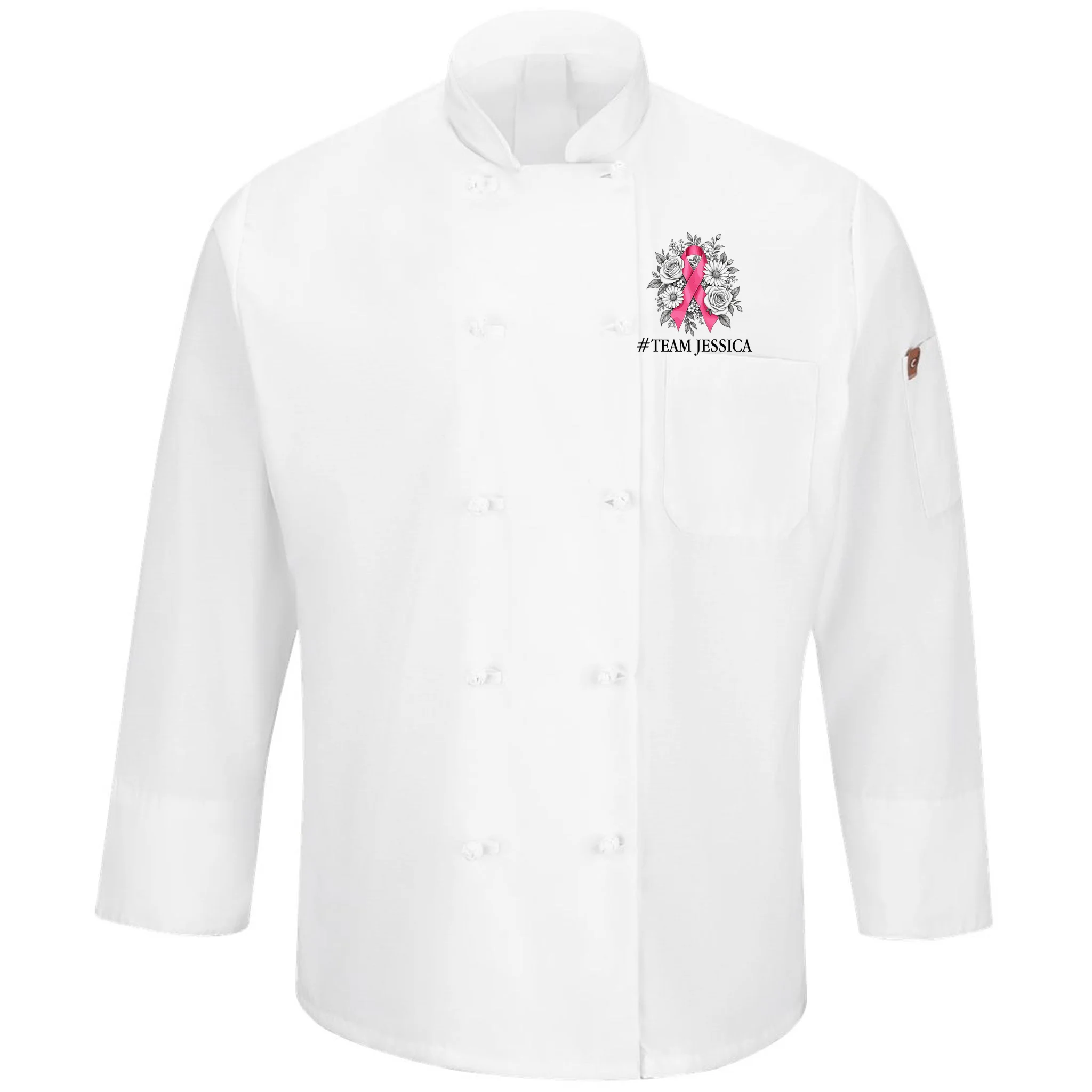 Personalized Breast Cancer Support with Pink Ribbon Awareness Men's Chef Coat - Front