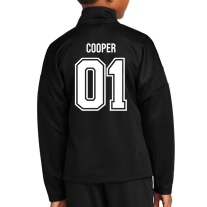 Bowling Club – Vintage Bowling Emblem Custom Team Name & Number Kids Jacket - Back - Close-up