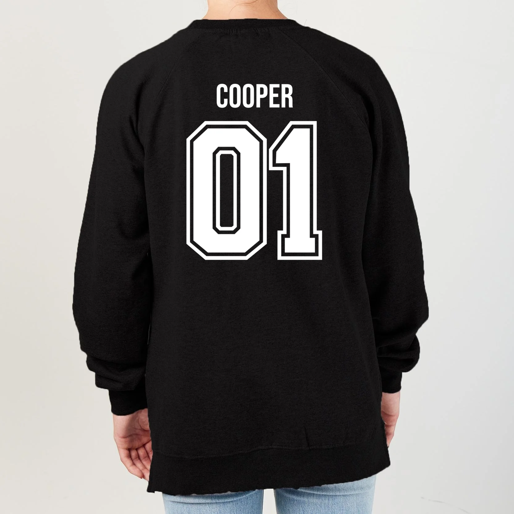 Bowling Club – Vintage Bowling Emblem Custom Team Name & Number Women's Sweatshirt - Back - Close-up