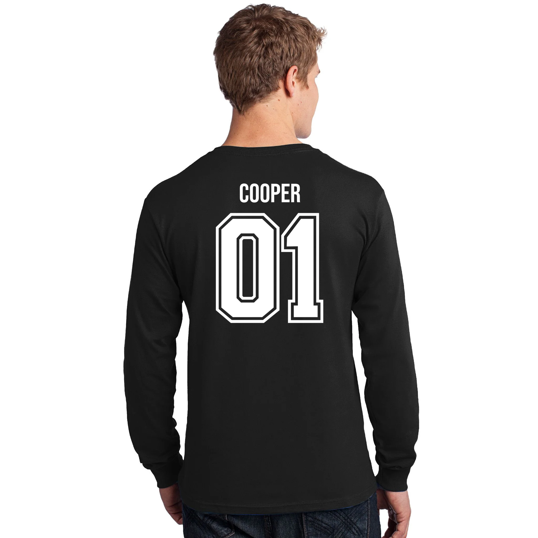 Bowling Club – Vintage Bowling Emblem Custom Team Name & Number Men's Long Sleeve Shirt - Back - Close-up