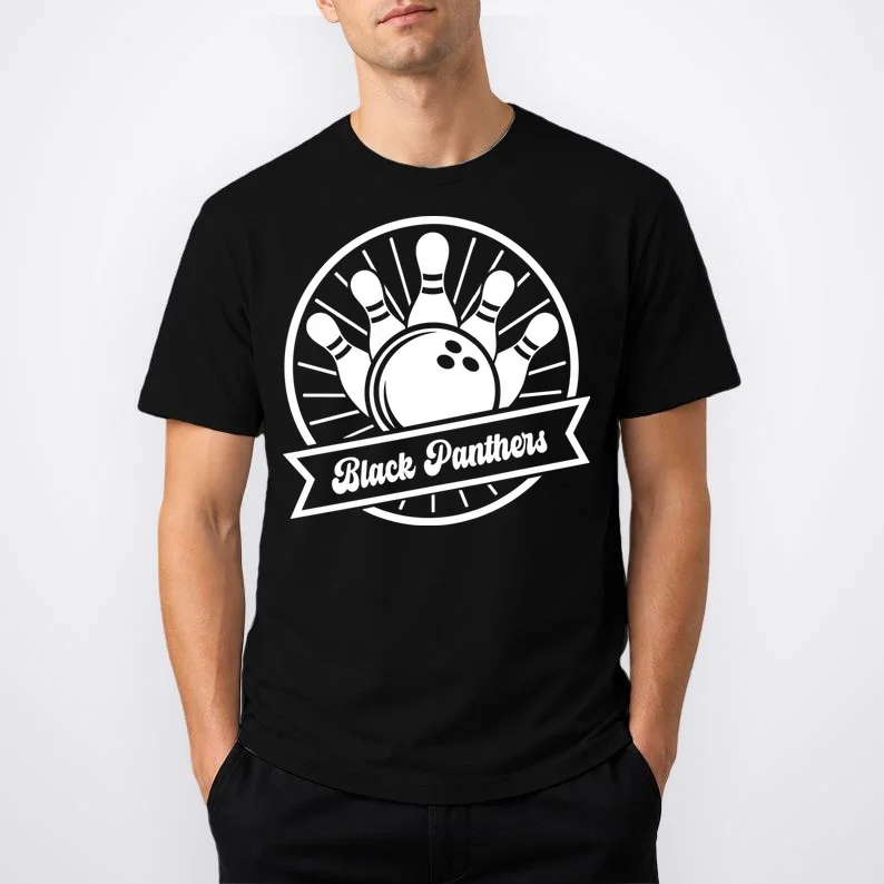 Bowling Club – Vintage Bowling Emblem Custom Team Name & Number Men's T-Shirt - Front 1