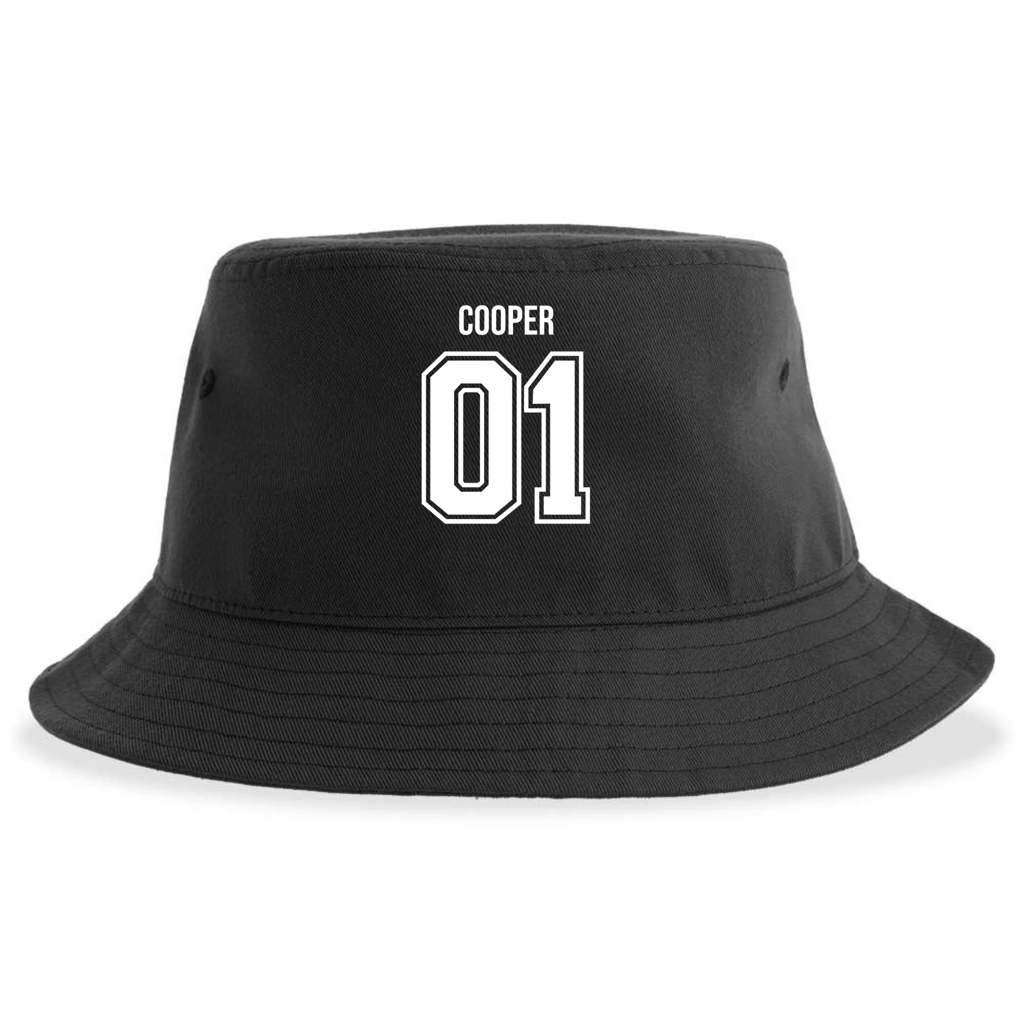 Bowling Club – Vintage Bowling Emblem Custom Team Name & Number Bucket Hat - Back - Close-up