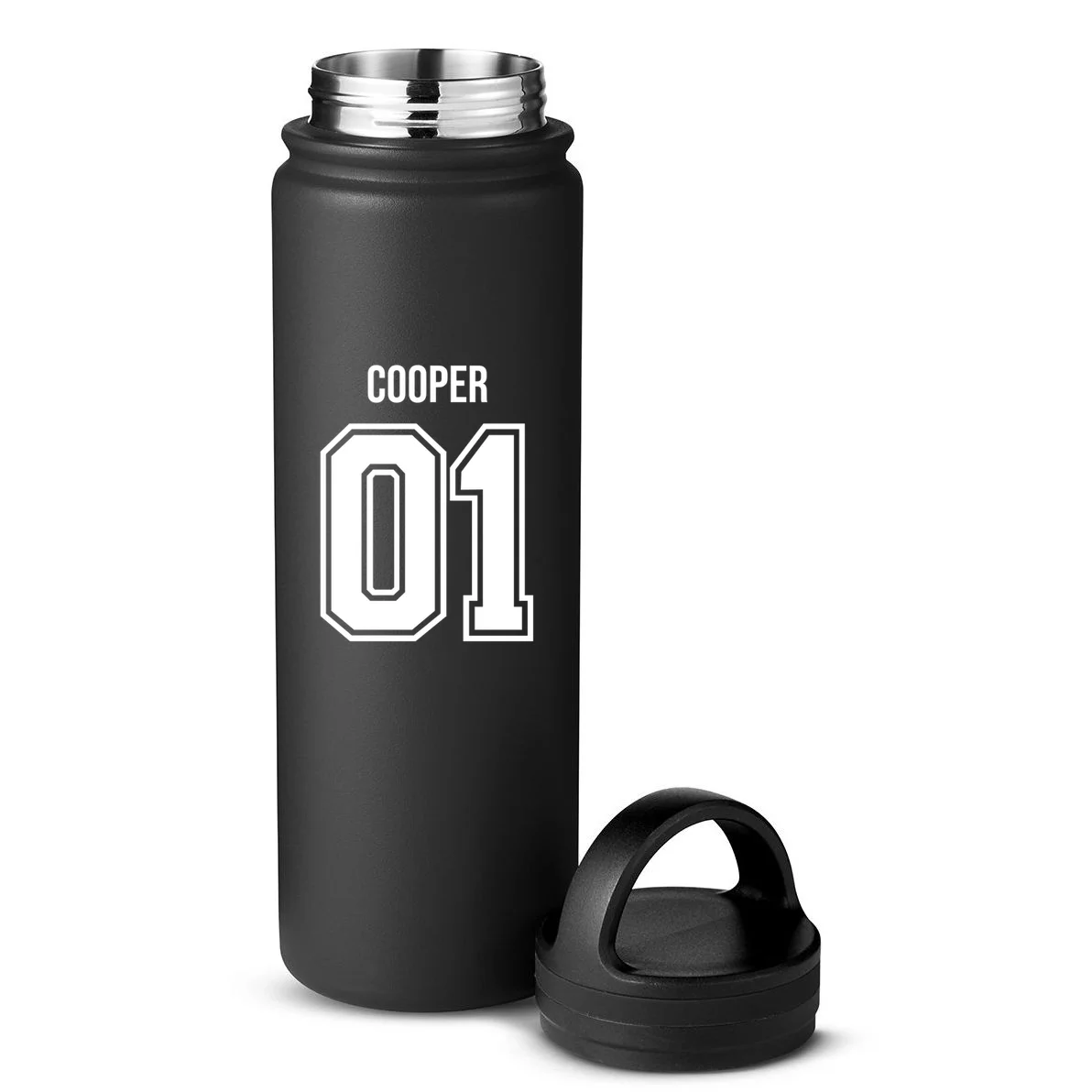 Bowling Club – Vintage Bowling Emblem Custom Team Name & Number 24oz Water Bottle - Back - Close-up