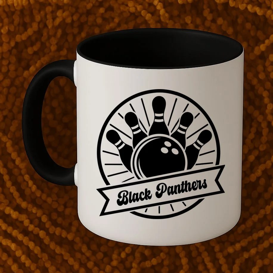 Bowling Club – Vintage Bowling Emblem Custom Team Name & Number Mug - Front 1