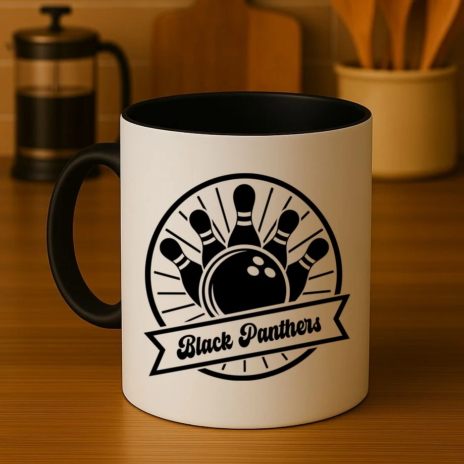 Bowling Club – Vintage Bowling Emblem Custom Team Name & Number Mug - Front 3