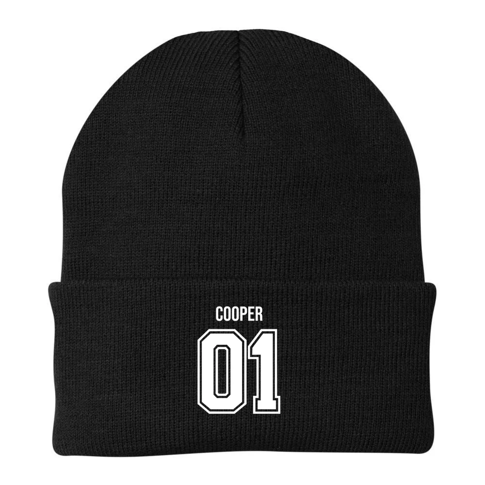 Bowling Club – Vintage Bowling Emblem Custom Team Name & Number Beanie - Back - Close-up