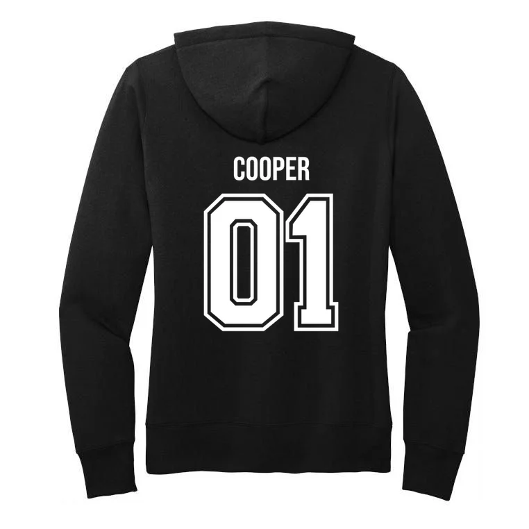 Bowling Club – Vintage Bowling Emblem Custom Team Name & Number Women's Pullover Hoodie - Back - Close-up