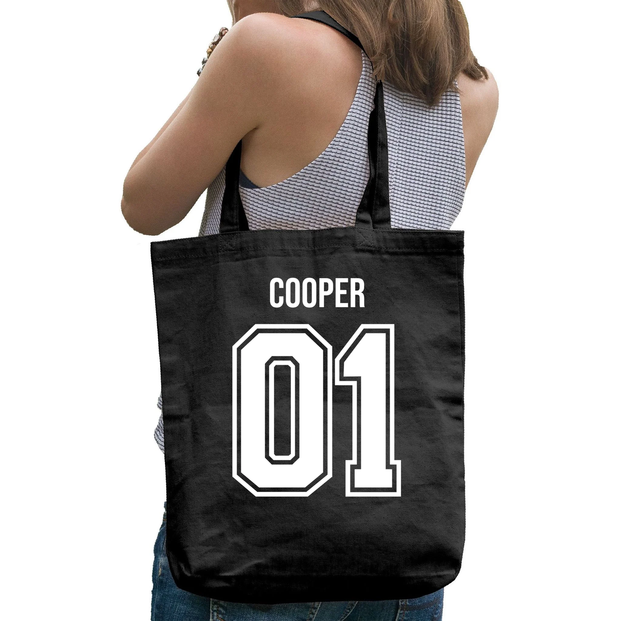 Bowling Club – Vintage Bowling Emblem Custom Team Name & Number Tote Bag - Back - Close-up